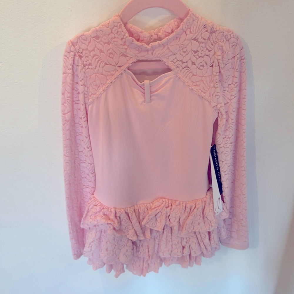 Soft long sleeve leotard with lace and attached skirt